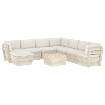 Conjunto Lounge de Paletes + Almofadões Madeira de Abeto 9 pcs