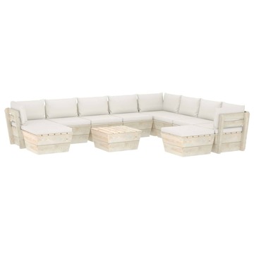 Conjunto Lounge de Paletes + Almofadões Madeira de Abeto 11 pcs