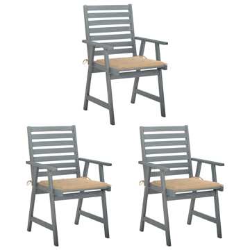 Cadeiras de Jantar P/ Jardim 3 pcs C/ Almofadões Acácia Maciça