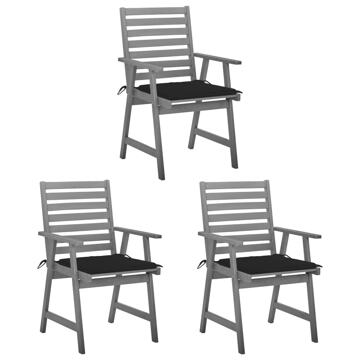 Cadeiras de Jantar P/ Jardim 3 pcs C/ Almofadões Acácia Maciça