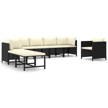 Conjunto Lounge de Jardim C/ Almofadões Vime Pe Preto 8 pcs