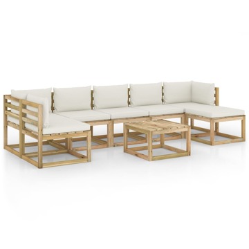 Conjunto Lounge de Jardim com Almofadões Pinho Impregnado 8 pcs