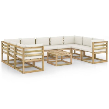 Conjunto Lounge de Jardim com Almofadões Pinho Impregnado 10pcs