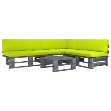 Conjunto Lounge Paletes C/ Almofadões Pinho Impregnado Cinza 4 pcs