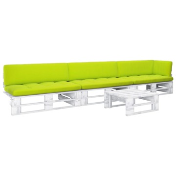 Conjunto Lounge Paletes + Almofadões Pinho Impregnado Branco 4 pcs