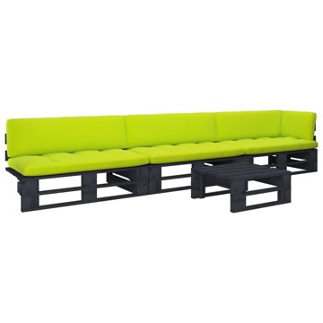 Conjunto Lounge Paletes C/ Almofadões Pinho Impregnado Preto 4 pcs