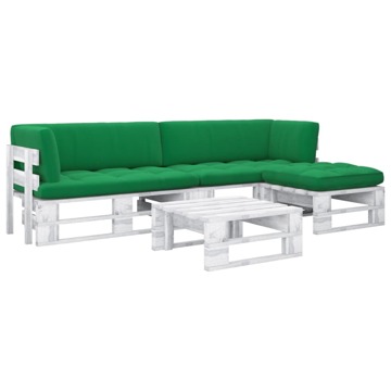 Conjunto Lounge Paletes + Almofadões Pinho Impregnado Branco 4 pcs