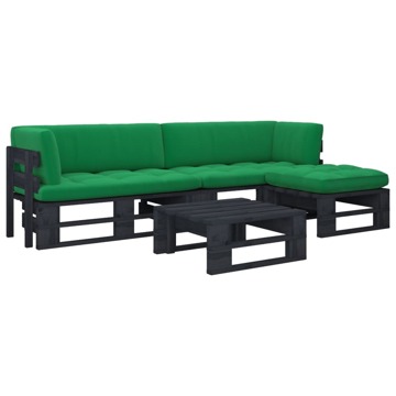 Conjunto Lounge Paletes C/ Almofadões Pinho Impregnado Preto 4 pcs