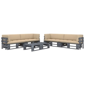 Conjunto Lounge Paletes C/ Almofadões Pinho Impregnado Cinza 6 pcs