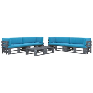 Conjunto Lounge Paletes C/ Almofadões Pinho Impregnado Cinza 6 pcs