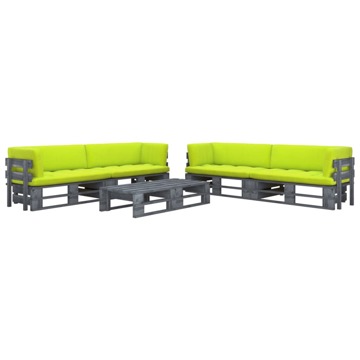 Conjunto Lounge Paletes C/ Almofadões Pinho Impregnado Cinza 6 pcs