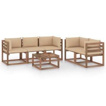 Conjunto Lounge para Jardim com Almofadões Beges 6 pcs