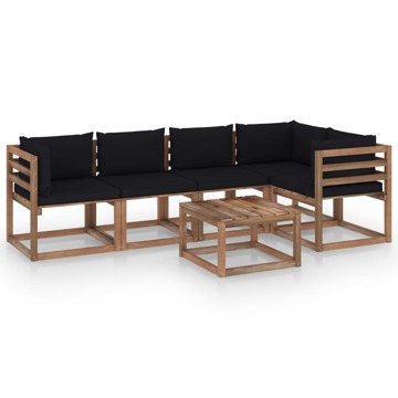 Conjunto Lounge de Paletes C/ Almofadões Pinho Impregnado 6 pcs