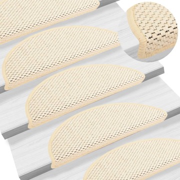 Tapetes Escada Adesivos Aspeto Sisal 15 pcs 56x20 cm Cor Creme