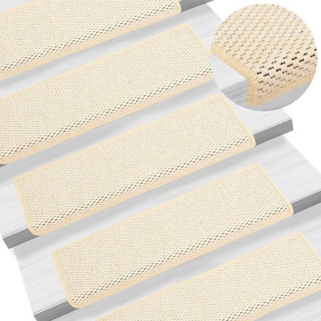 Tapetes Escada Adesivos Aspeto Sisal 15 pcs 65x25 cm Creme