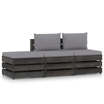 Conjunto Lounge Jardim + Almofadões Madeira Impreg. Cinzento 3 pcs