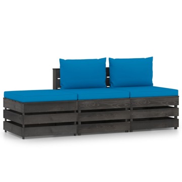 Conjunto Lounge Jardim + Almofadões Madeira Impreg. Cinzento 3 pcs