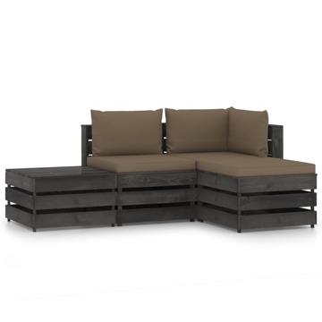 Conjunto Lounge Jardim + Almofadões Madeira Impreg. Cinzento 4 pcs