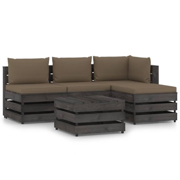 Conjunto Lounge Jardim + Almofadões Madeira Impreg. Cinzento 5 pcs