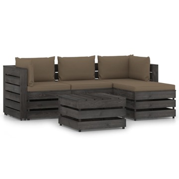 Conjunto Lounge Jardim + Almofadões Madeira Impreg. Cinzento 5 pcs