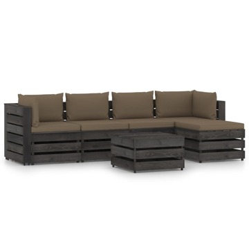 Conjunto Lounge Jardim + Almofadões Madeira Impreg. Cinzento 6 pcs