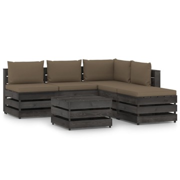 Conjunto Lounge Jardim + Almofadões Madeira Impreg. Cinzento 6 pcs