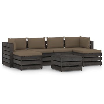 Conjunto Lounge Jardim + Almofadões Madeira Impreg. Cinzento 7 pcs