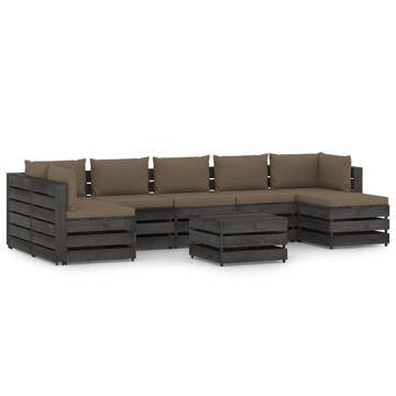 Conjunto Lounge Jardim C/ Almofadões Madeira Impreg. Cinza 8 pcs