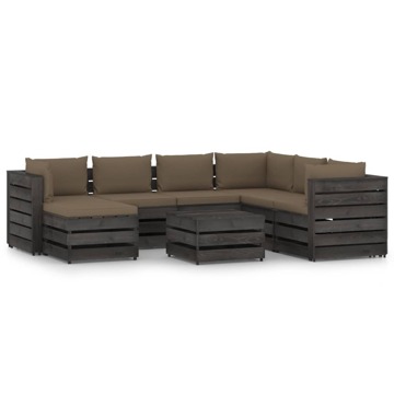 Conjunto Lounge Jardim + Almofadões Madeira Impreg. Cinzento 8 pcs