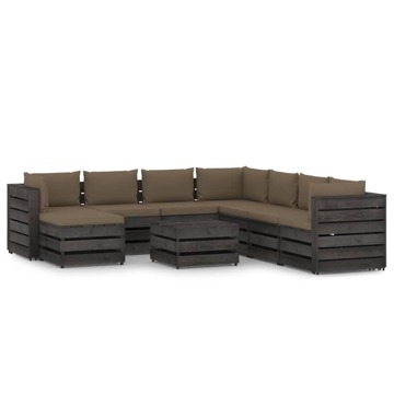 Conjunto Lounge Jardim C/ Almofadões Madeira Impreg. Cinza 9 pcs