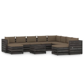 Conjunto Lounge Jardim + Almofadões Madeira Impreg. Cinzento 11pcs