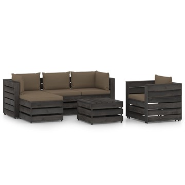 Conjunto Lounge Jardim + Almofadões Madeira Impreg. Cinzento 6 pcs