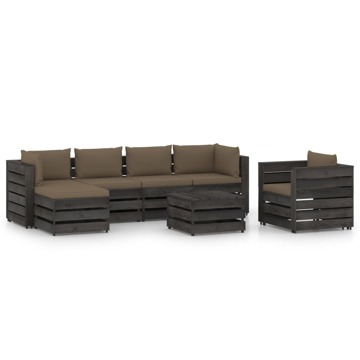 Conjunto Lounge Jardim + Almofadões Madeira Impreg. Cinzento 7 pcs