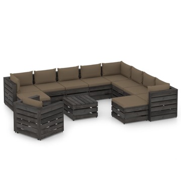 Conjunto Lounge Jardim + Almofadões Madeira Impreg. Cinzento 12pcs