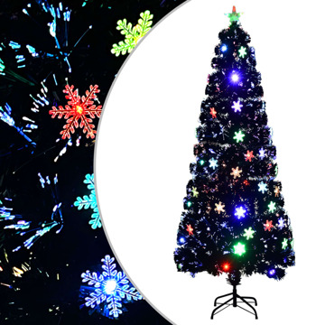 Árvore de Natal com Flocos de Neve LED 240 cm Fibra ótica Preto