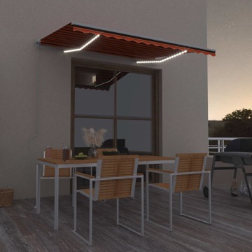 Toldo Retrátil Manual com LED 350x250 cm Laranja e Castanho