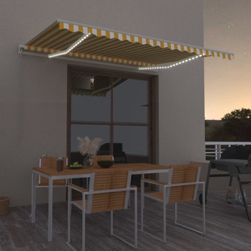 Toldo Retrátil Manual com LED 450x300 cm Amarelo e Branco