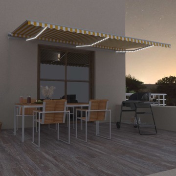 Toldo Retrátil Manual com LED 600x300 cm Amarelo e Branco