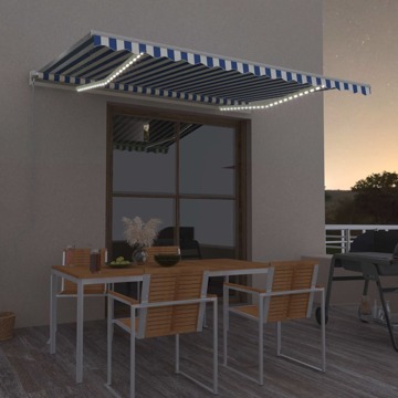 Toldo Retrátil Manual com LED 450x350 cm Azul e Branco