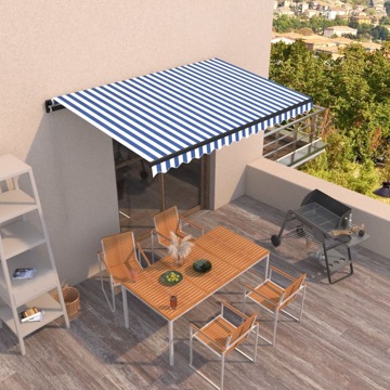 Toldo Retrátil Manual 450x350 cm Azul e Branco