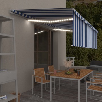 Toldo Retrátil Manual com Estore/led 5x3 M Azul e Branco