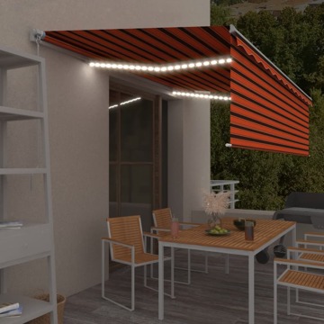 Toldo Retrátil Manual com Estore e LED 5x3 M Laranja e Castanho