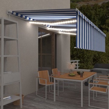 Toldo Retrátil Manual com Estore/led 6x3 M Azul e Branco