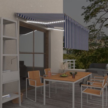 Toldo Autom. C/ Estore/led/sensor Vento 3,5x2,5m Azul/branco