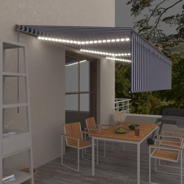 Toldo Retrátil Manual com Estore/led 6x3 M Azul e Branco