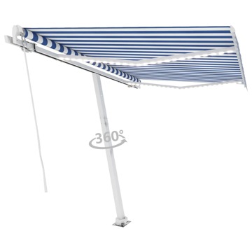 Toldo Retrátil Manual com LED 350x250 cm Azul e Branco