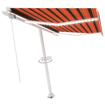 Toldo Retrátil Manual com LED 350x250 cm Laranja e Castanho