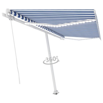 Toldo Retrátil Manual com LED 450x300 cm Azul e Branco