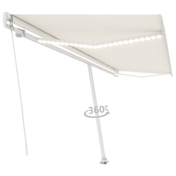 Toldo Retrátil Manual com LED 500x300 cm Cor Creme