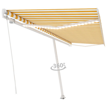 Toldo Retrátil Manual com LED 500x300 cm Amarelo e Branco